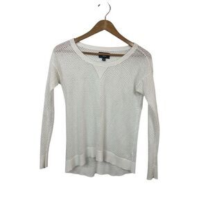 American Eagle Women's Open Knit V-Neck Sweater White Size S Petites